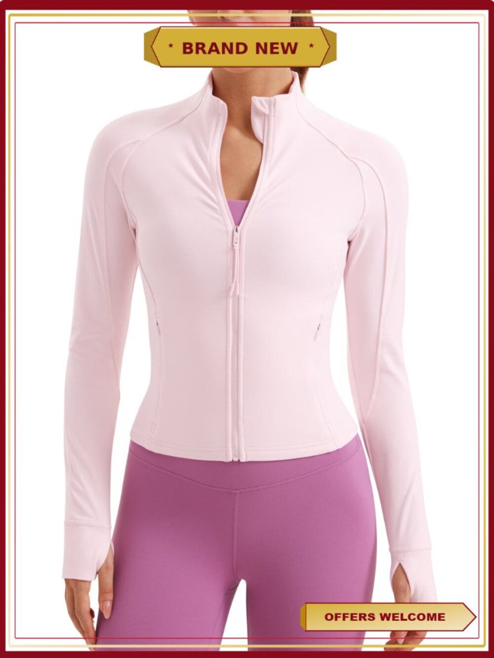 Cropped Slim Fit Workout Jacket Full Zip Athletic Track Top